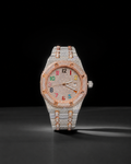 Two Tone Iced Out Watch with Rainbow Arabic Dial and VV Moissanite Stones