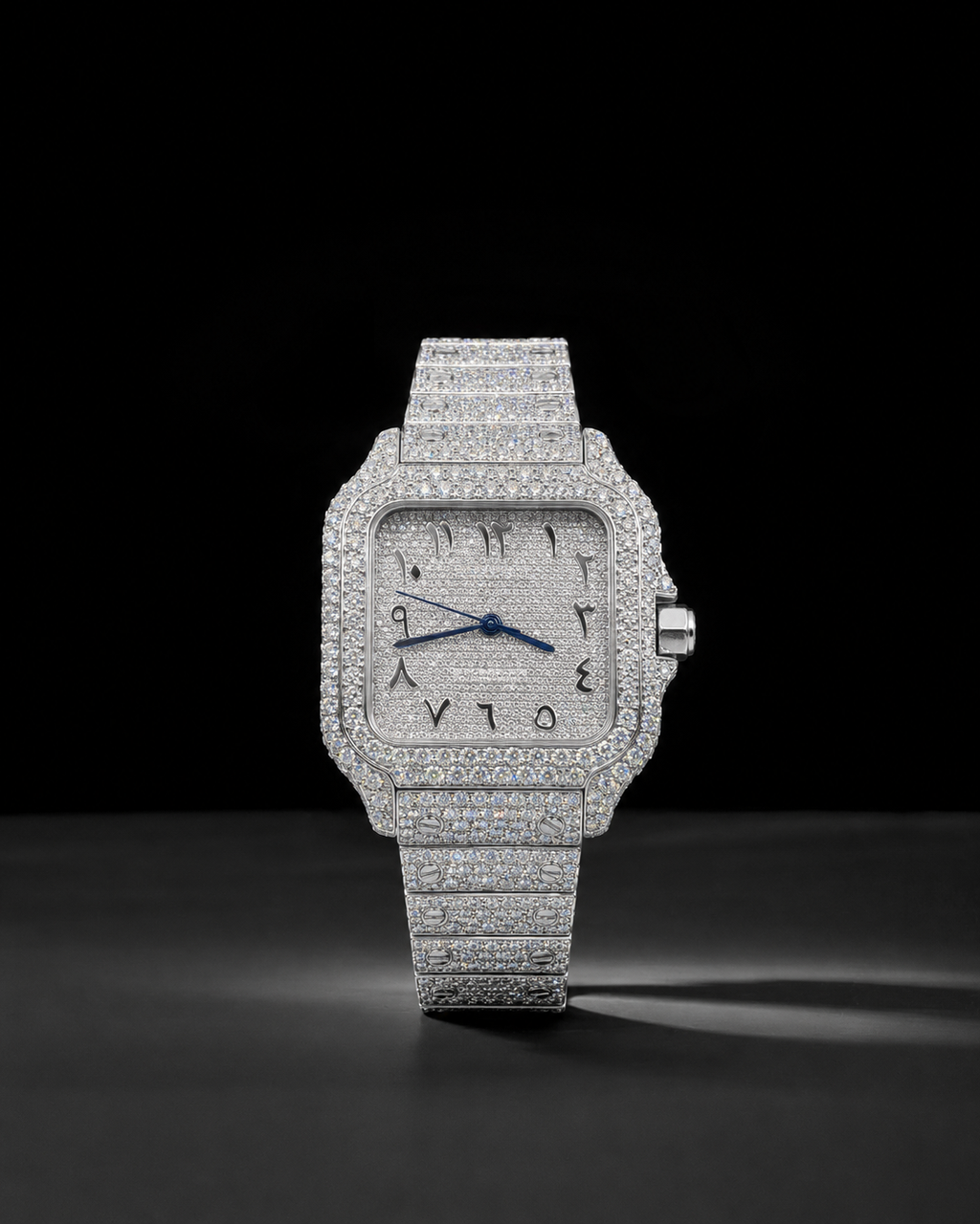 VVS Moissanite Square Dial Watch 40mm Arabic Bust Down