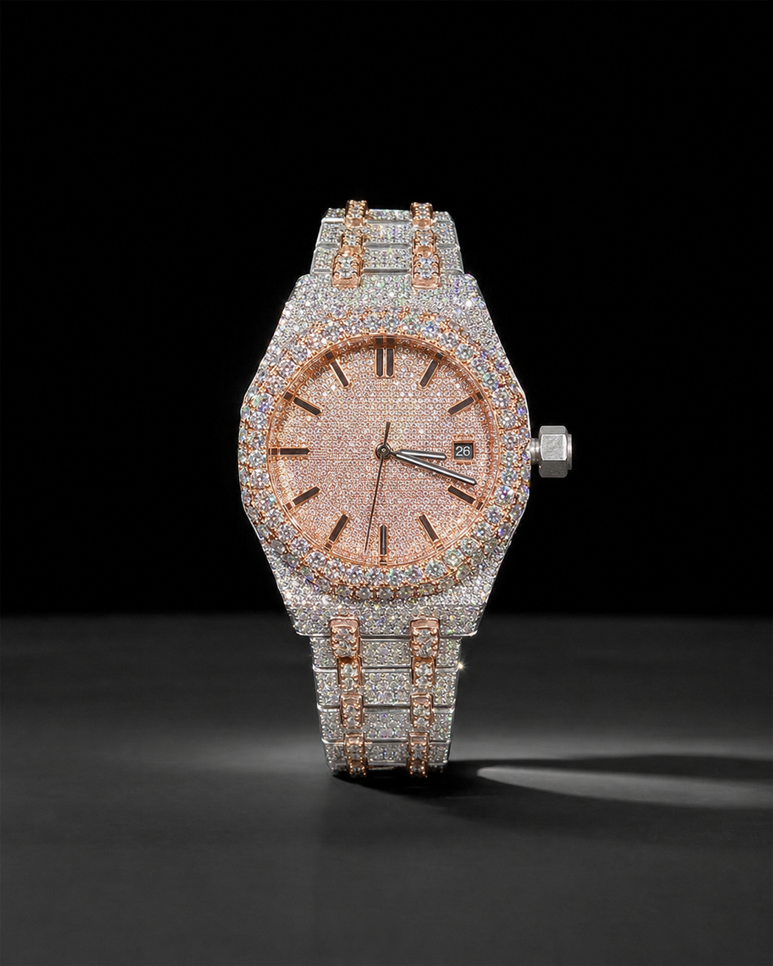 VVS  Moissanite Iced Out Watch for Men's Rose Gold Two Tone Bust Down