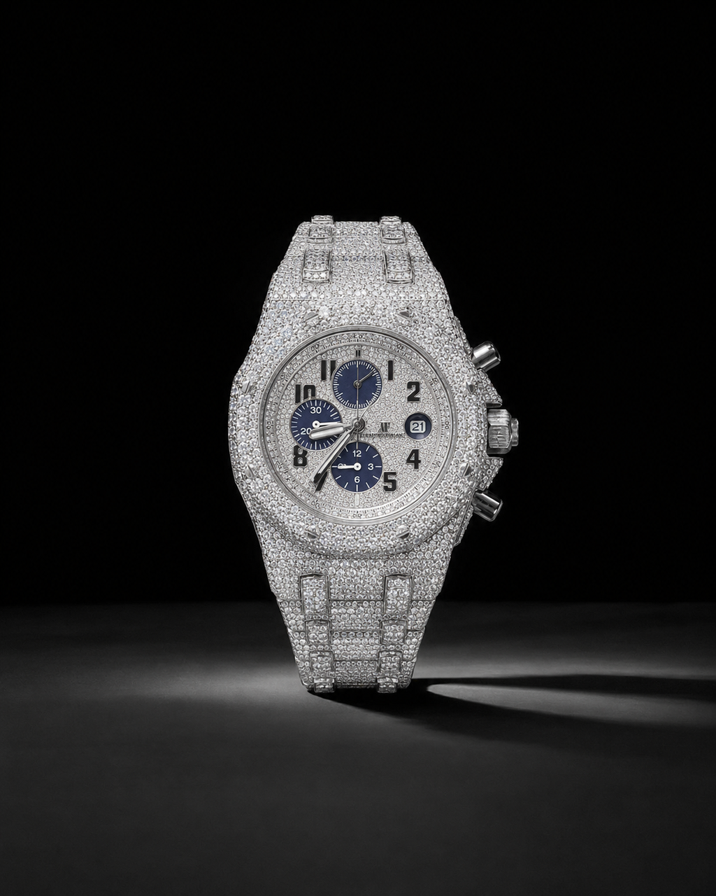 Silver Chronograph Iced Out Watch with VVS Moissanite Stones