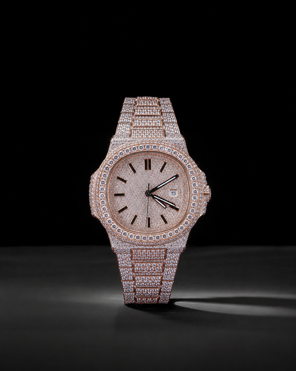 Iced Out 36mm Rose Gold Moissanite Bust Down Watch