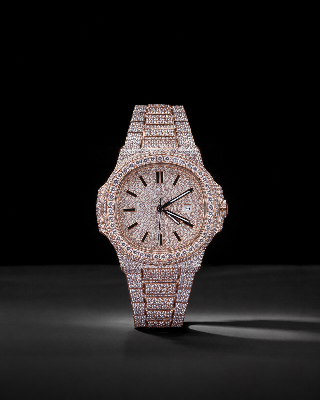 Iced Out 36mm Rose Gold Moissanite Bust Down Watch