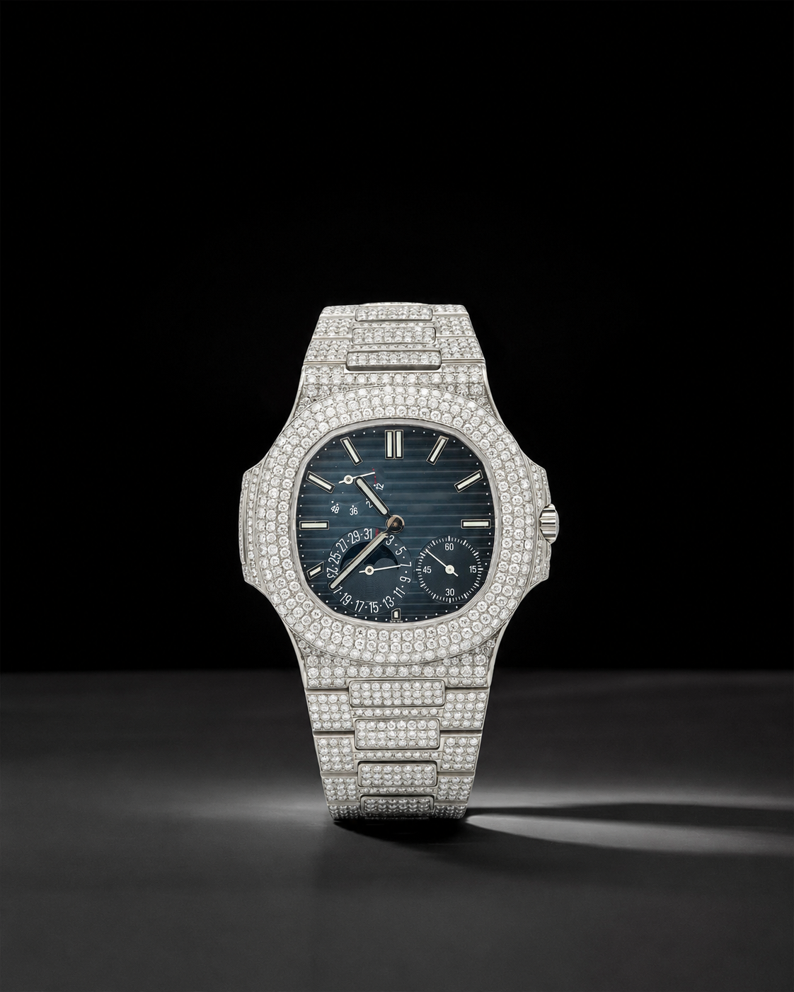 Iced Out Multi-Function Watch 36mm VVS Moissanite With Dark Blue Face