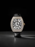 VVS Moissanite Bust Down Watch with Black Leather Strap
