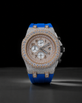 Blue Strap Iced Out Chronograph Watch for Men VVS Moissanite Rose Gold Tone