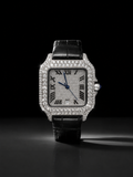 VVS Moissanite Men’s Watch with White Gold Finish and Leather Belt