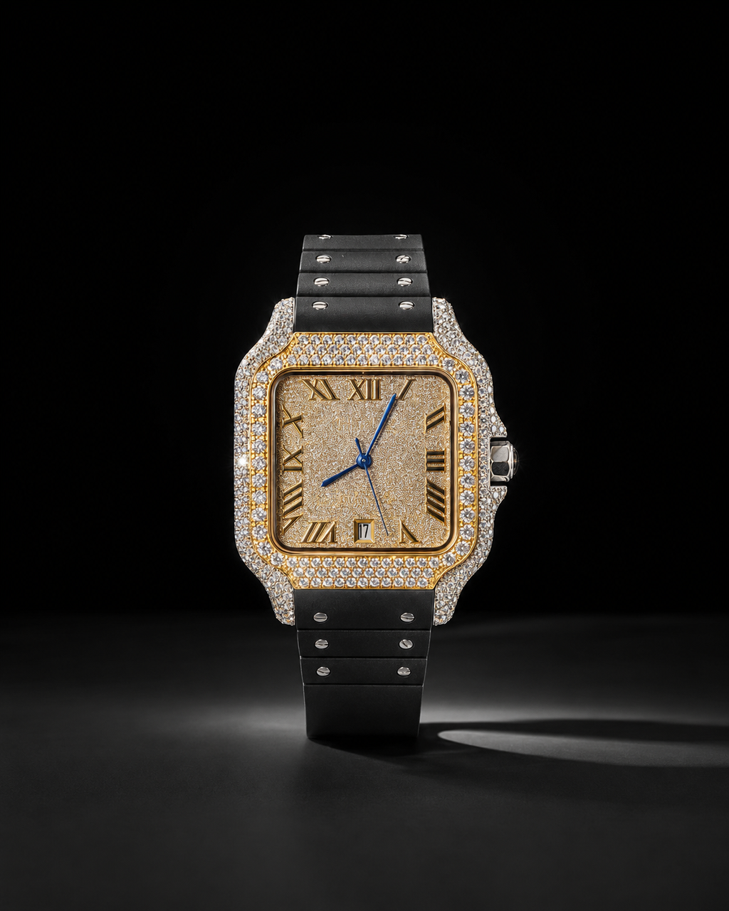 VVS Moissanite Bust Down Watch with Rubber Strap for Men