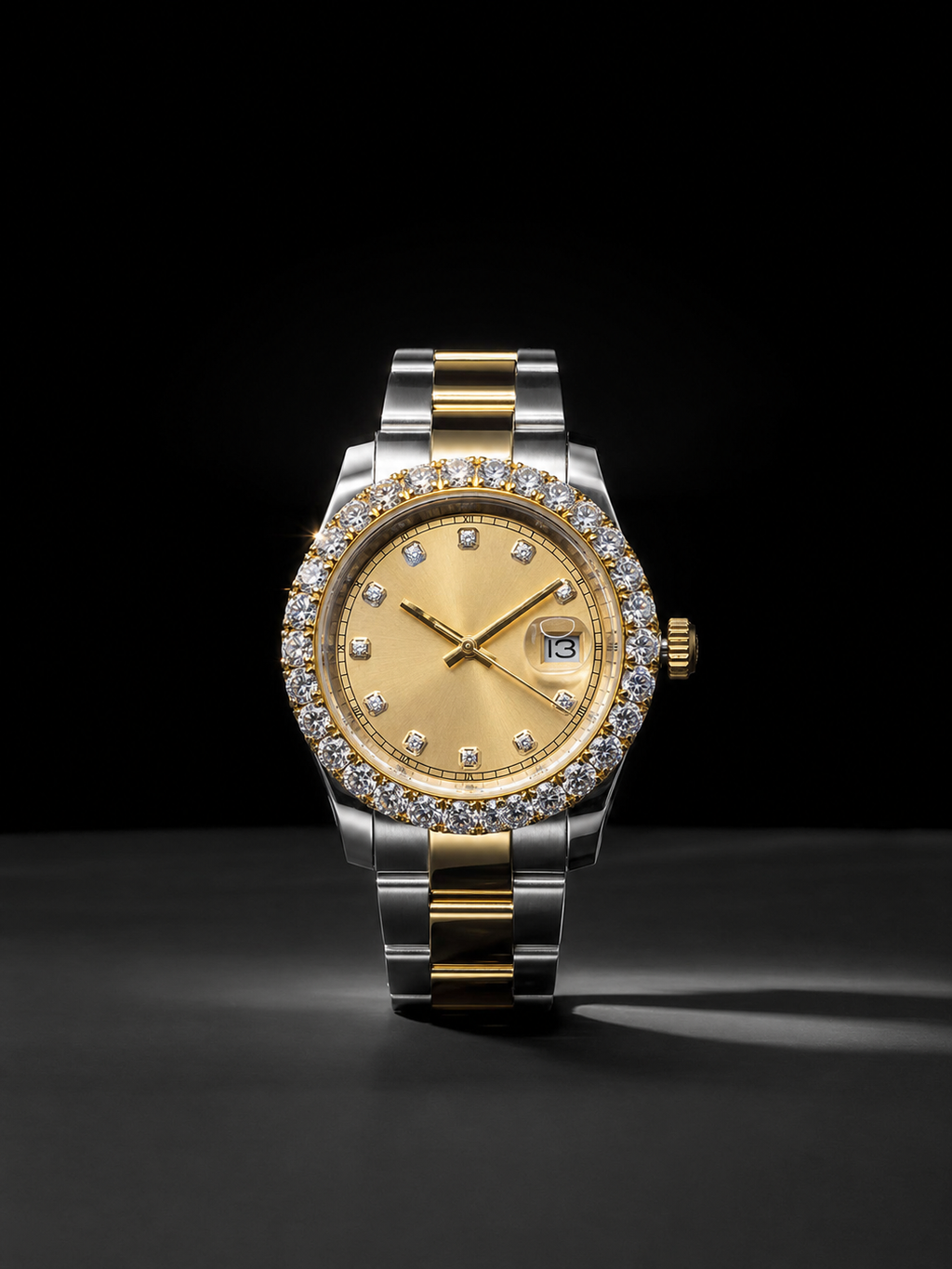 Men’s Luxury Two Tone Watch Yellow Gold Dial Diamond Bezel