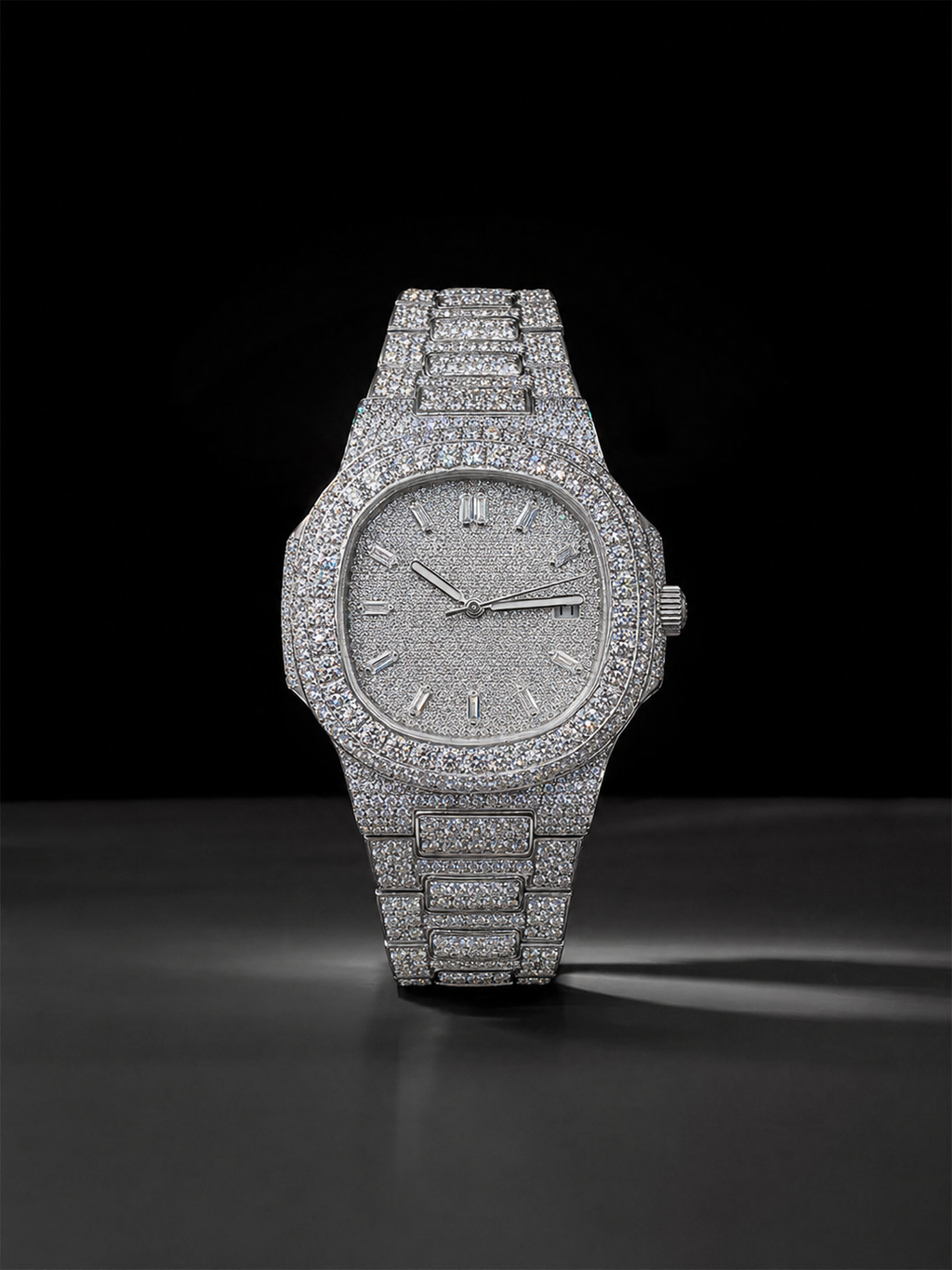 Moissanite Iced Out Watch 41mm Dial White Gold Finish Bust Down Luxury Watch