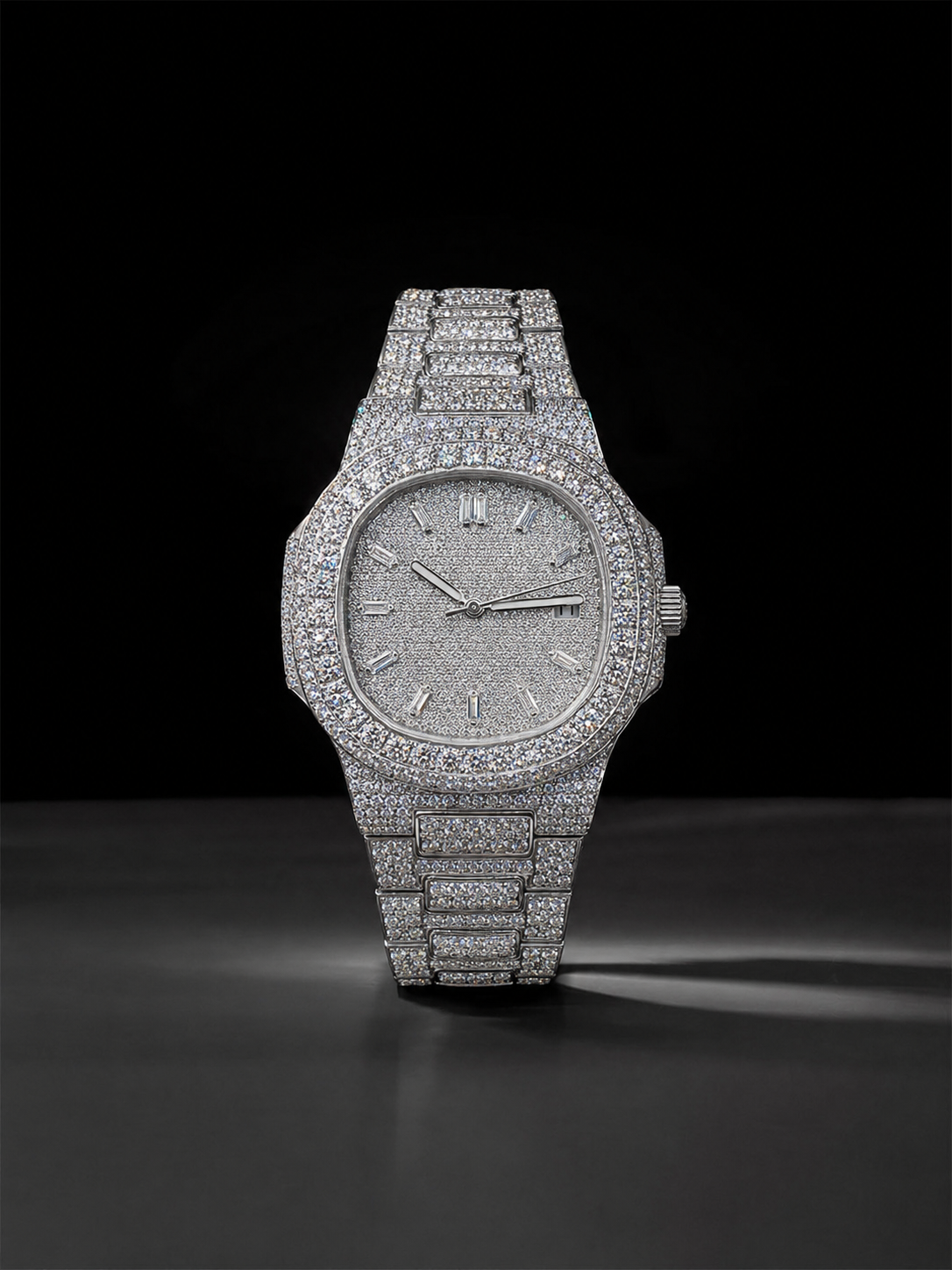 Moissanite Iced Out Watch 41mm Dial White Gold Finish Bust Down Luxury Watch