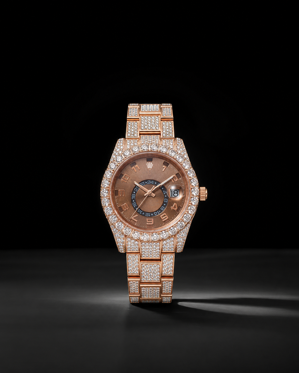 Rose Gold Finish Bust Down Watch for Men Iced Out Luxury Watch