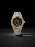 Men’s Luxury Bust Down Skeleton Watch Two Tone White Yellow Gold Finish