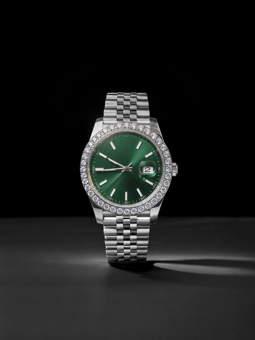 Green Dial Iced Out Moissanite Watch with Jubilee Bracelet