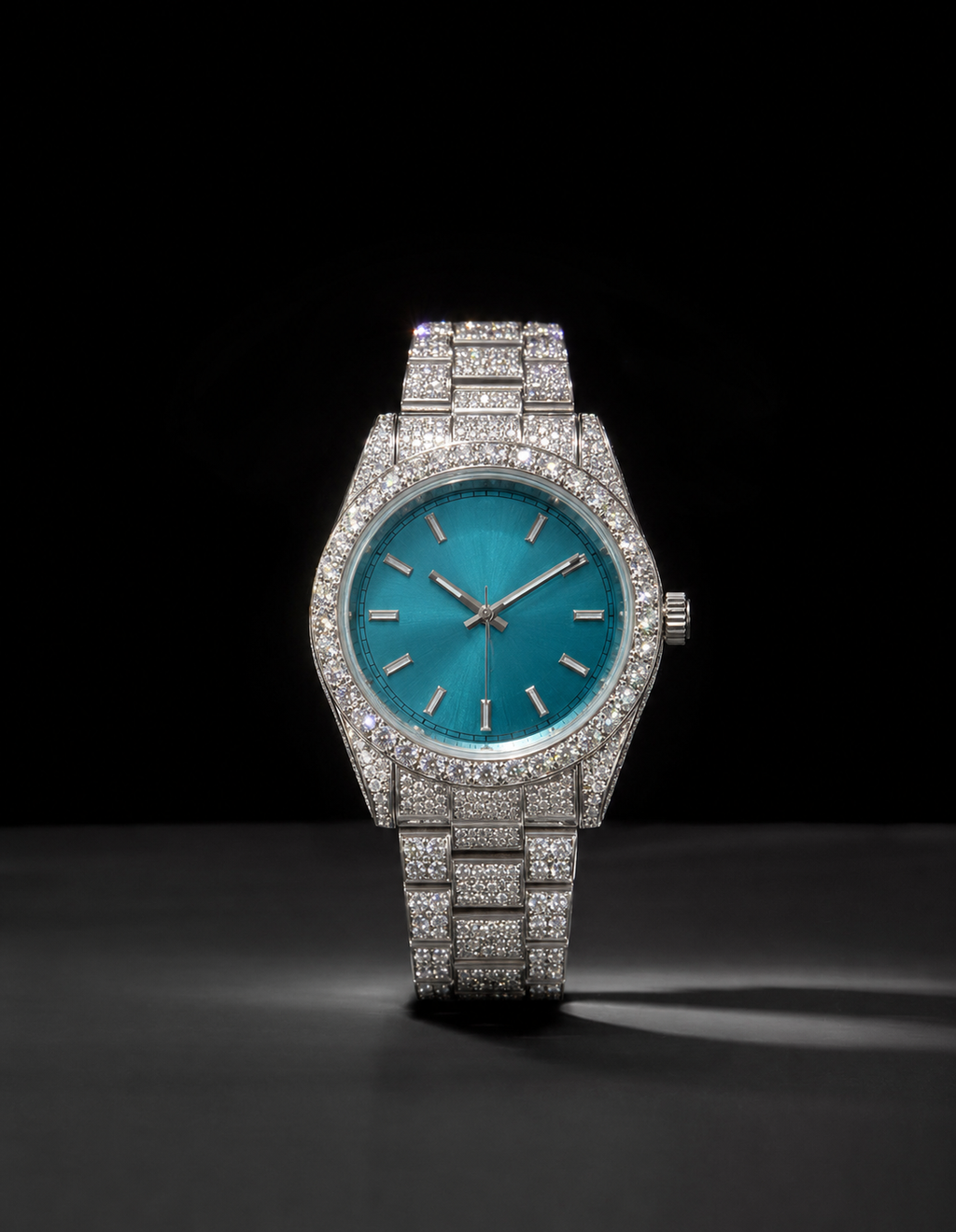 Women’s Blue Sunburst Bust Down Watch 41mm Round Iced Out Watch