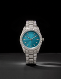 Women’s Blue Sunburst Bust Down Watch 41mm Round Iced Out Watch