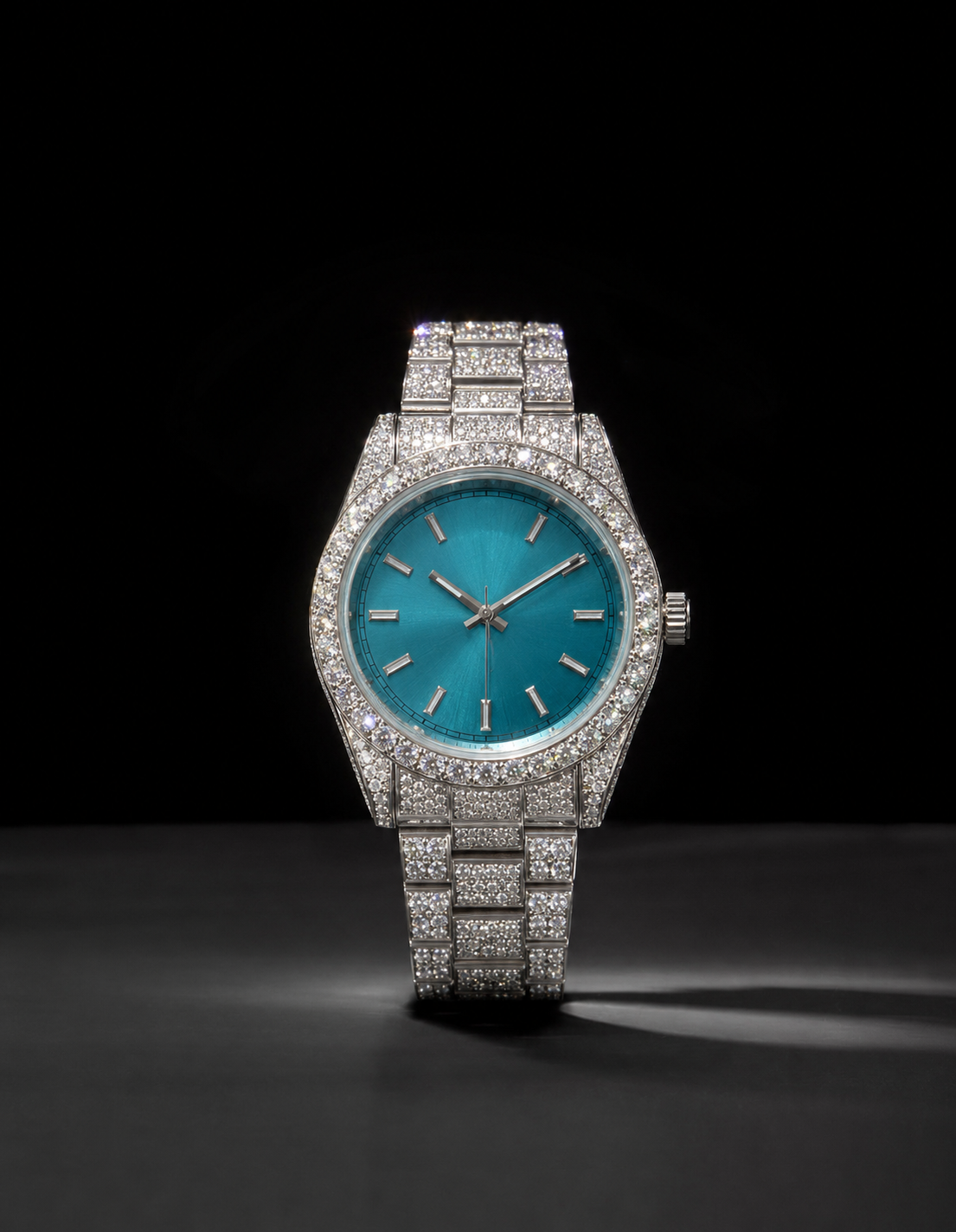 Women’s Blue Sunburst Bust Down Watch 41mm Round Iced Out Watch