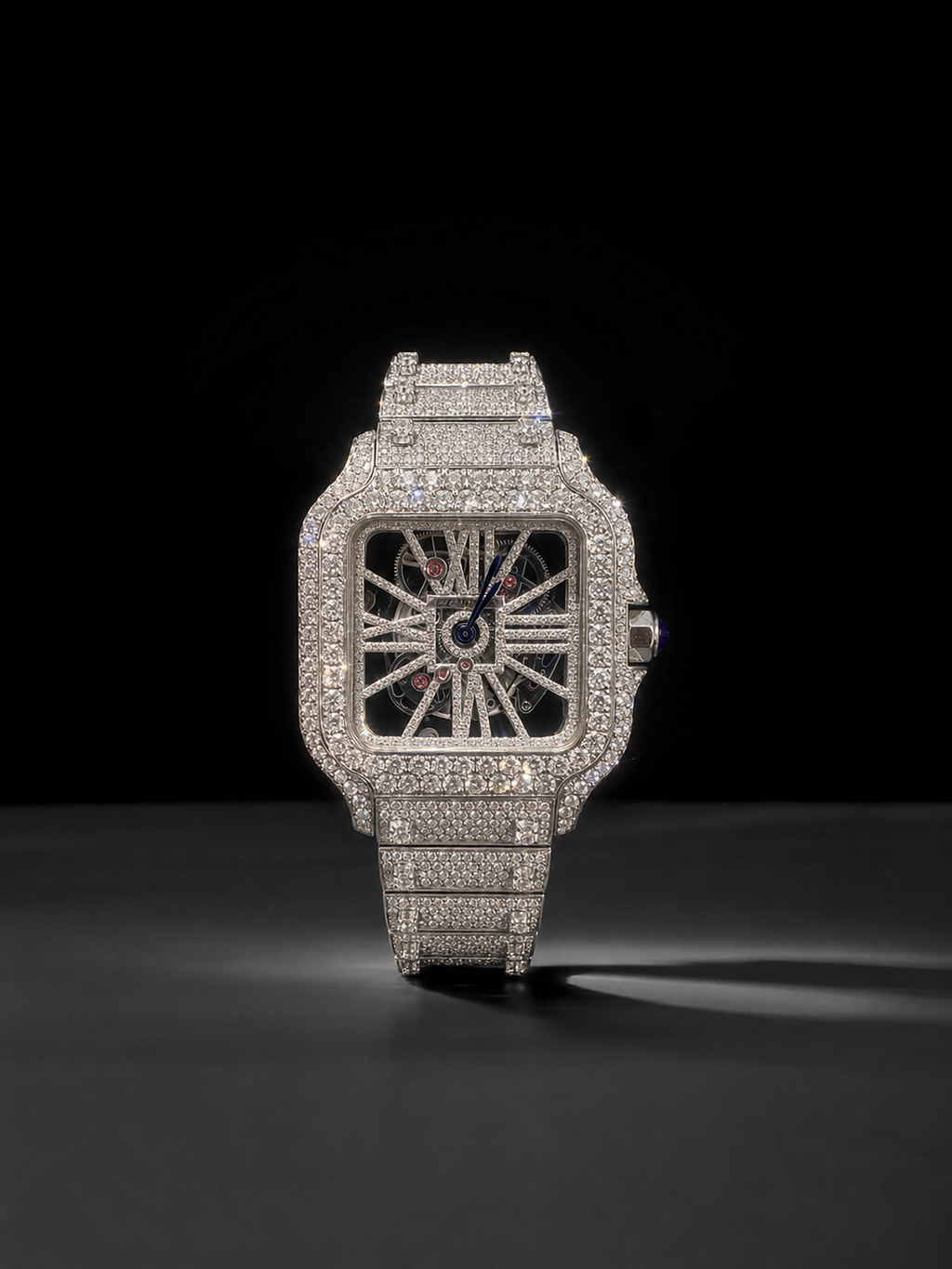Men’s Skeleton Iced Out Watch VVS1 Moissanite Roman Dial Luxury Hip Hop Jewelry