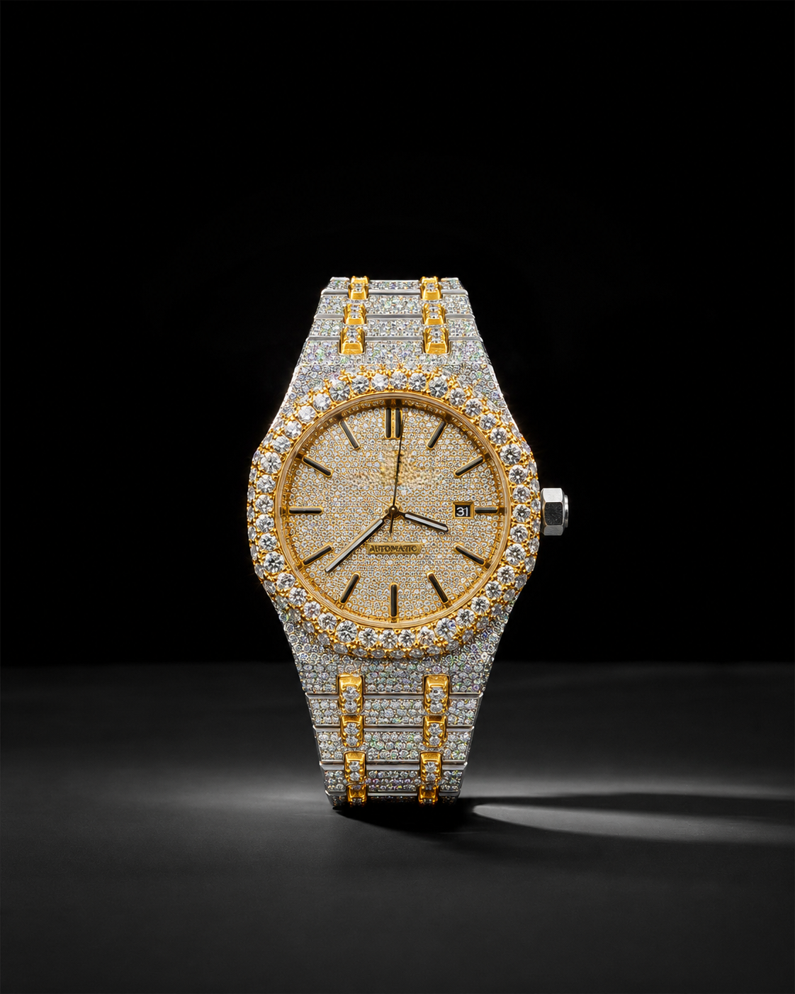 Men’s Two Tone VVS Moissanite Iced Out Bust Down Watch