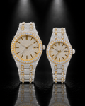 Two-Tone Full Iced Moissanite Couple Watch Set | 41mm & 36mm Round Dial