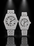 Full Iced Moissanite Couple Watch Set | 41mm & 36mm Silver Roman Dial Watches
