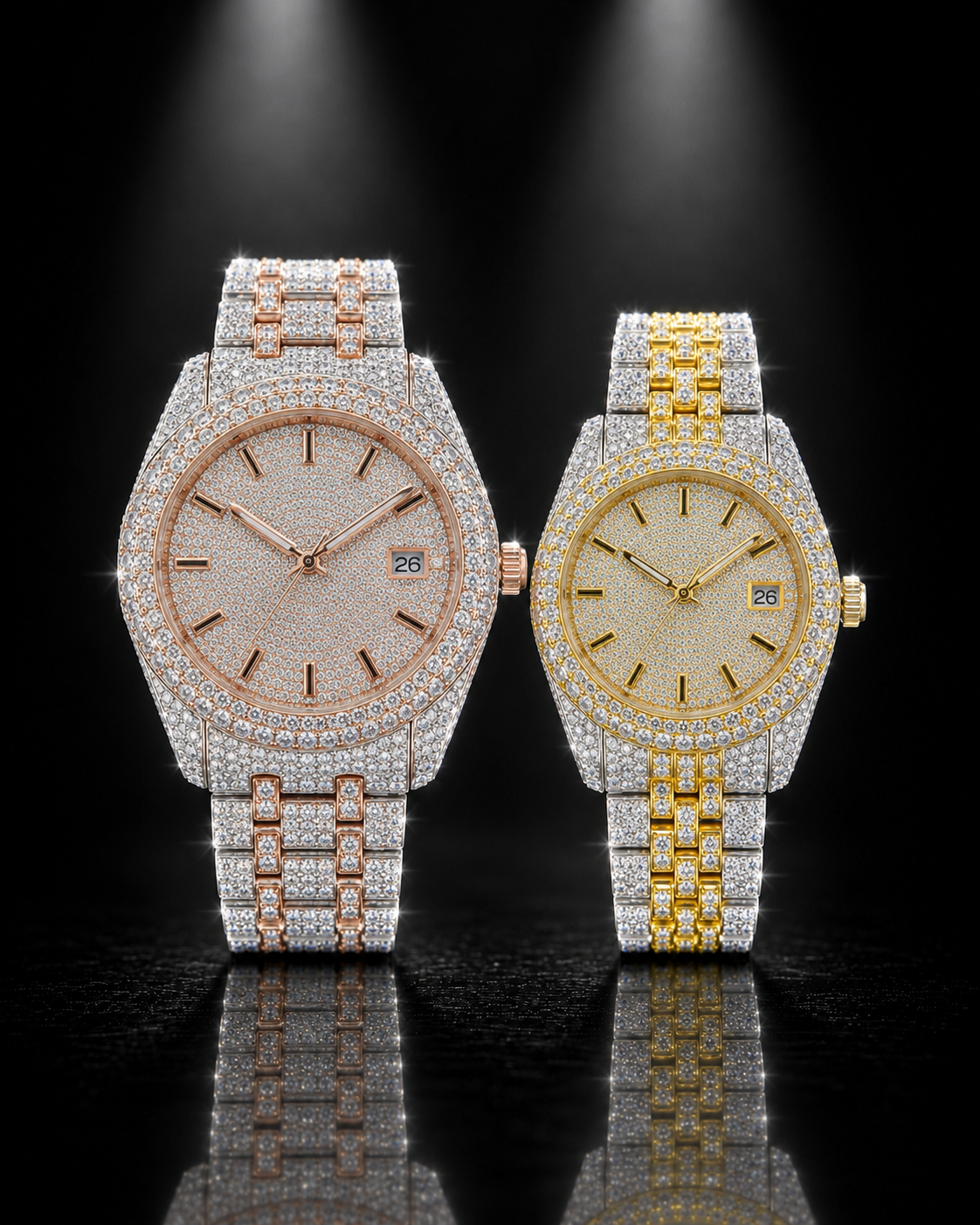 Two Tone VVS D/E Moissanite Iced Out Watch Set – 41MM Men’s & 36MM Women’s