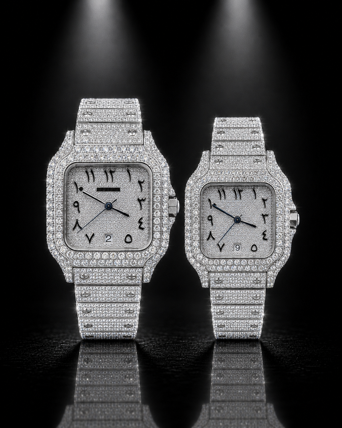 VVS D/E Moissanite Iced Out Santos Style Watch Set – 41MM & 36MM Arabic Dial