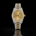 Two-Tone Gold Dial Iced Moissanite Watch with Diamond Marker Dial