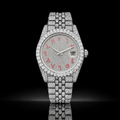 Full Iced Silver Arabic Dial Moissanite Watch with Red Numerals