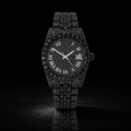 Black Iced Roman Dial Watch with Full Black Stone Bracelet