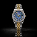 Two-Tone Blue Mother of Pearl Roman Dial Moissanite Watch