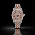 Two-Tone Rose Gold Iced Moissanite Watch with Roman Dial