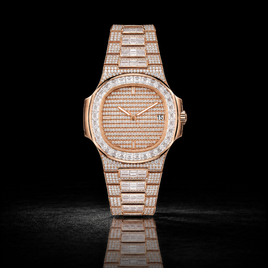 Rose Gold Full Iced Baguette Bezel Watch