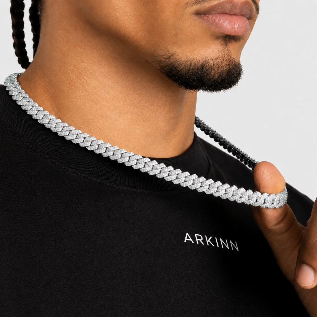 VVS Moissanite Iced Out Cuban Link Chain  White Gold Finish Hip Hop Necklace