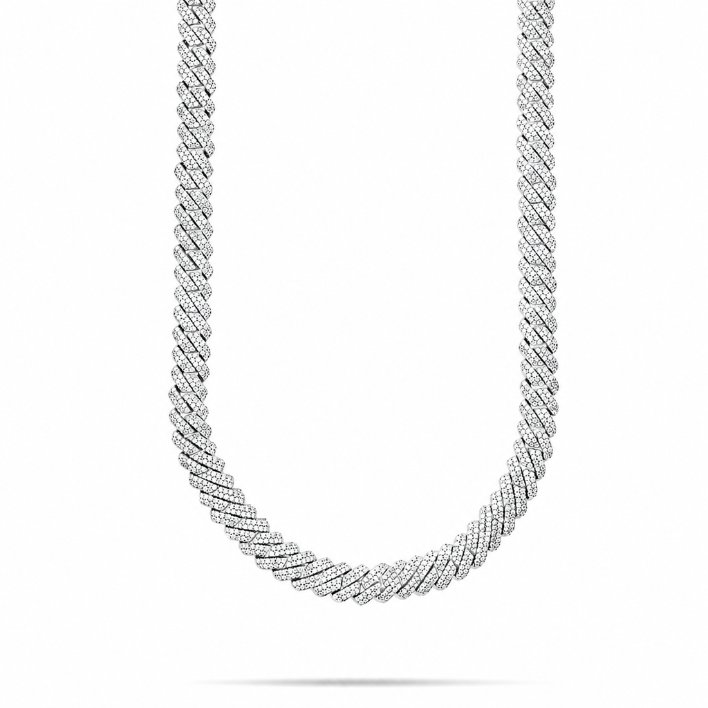 VVS Moissanite Iced Out Cuban Link Chain  White Gold Finish Hip Hop Necklace