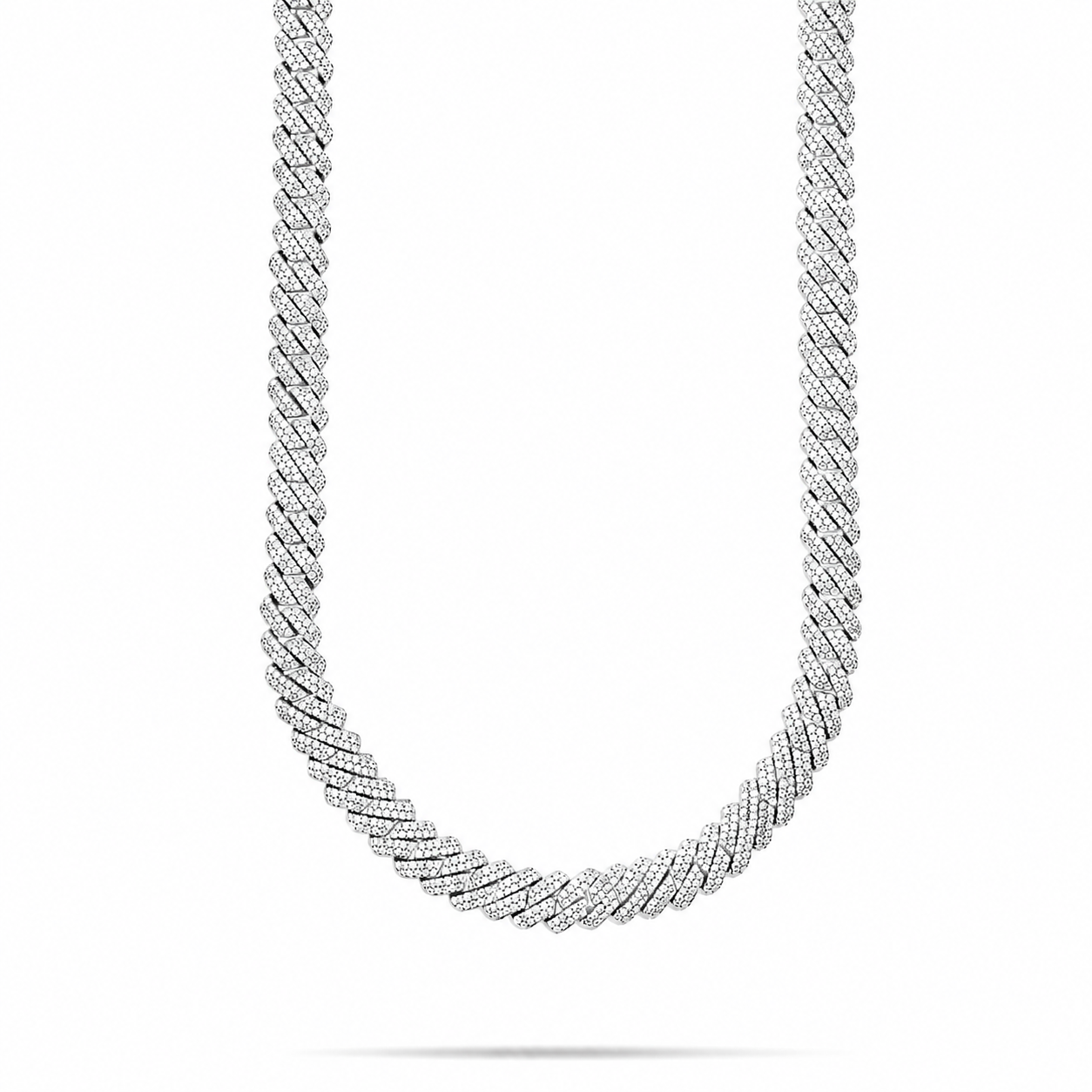 VVS Moissanite Iced Out Cuban Link Chain  White Gold Finish Hip Hop Necklace