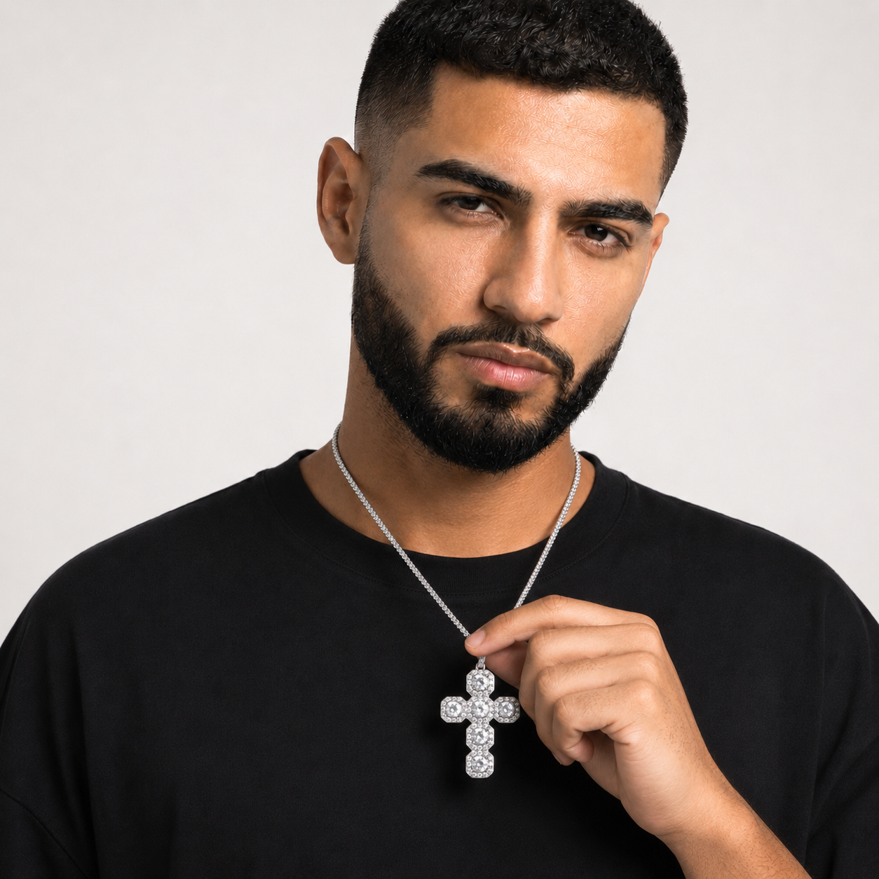 14K Gold Moissanite Fleur Cross Pendant | Iced Out 925 Silver Religious Jewelry