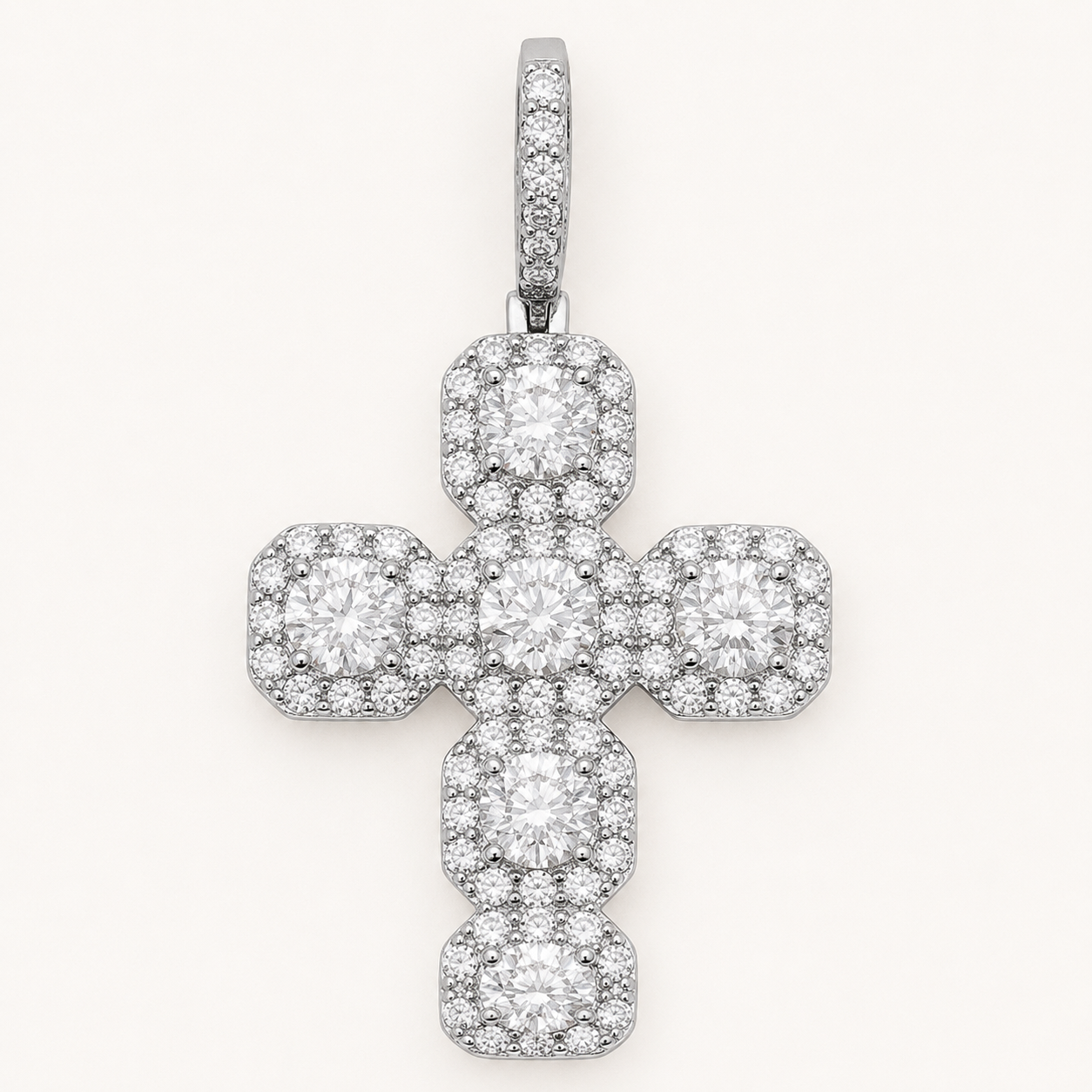 14K Gold Moissanite Fleur Cross Pendant | Iced Out 925 Silver Religious Jewelry