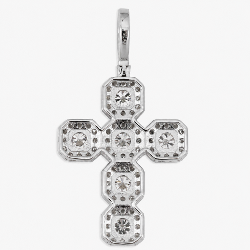 14K Gold Moissanite Fleur Cross Pendant | Iced Out 925 Silver Religious Jewelry