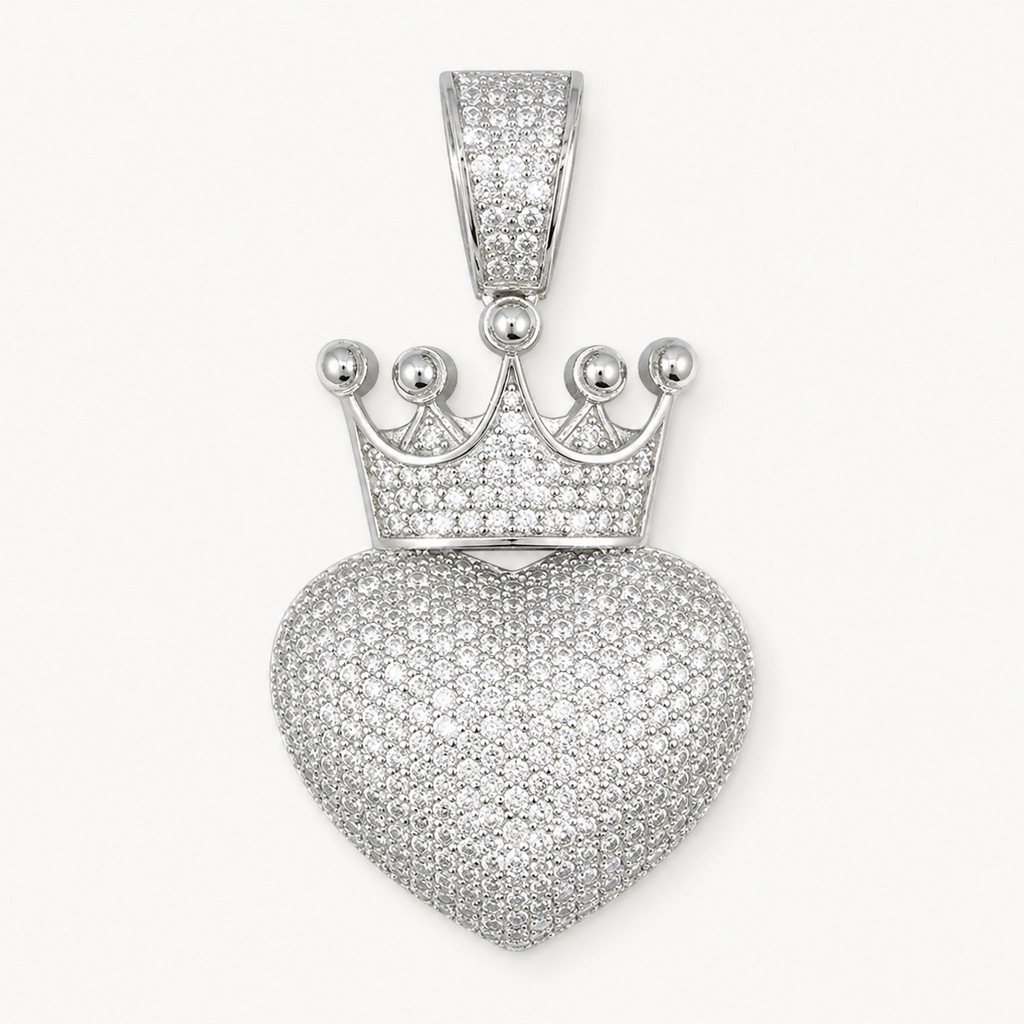 14K Gold Moissanite Crowned Heart Pendant | 925 Silver Iced Out VVS Jewelry