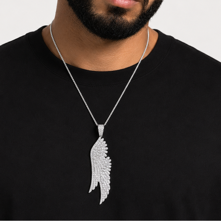 14K Gold Moissanite Feather Pendant | 925 Silver VVS Iced Out Jewelry