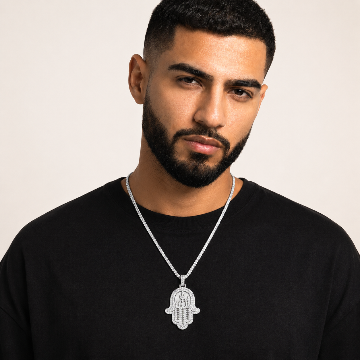 14K Gold Moissanite Allah Hamsa Hand Pendant | 925 Silver VVS Iced Out Jewelry