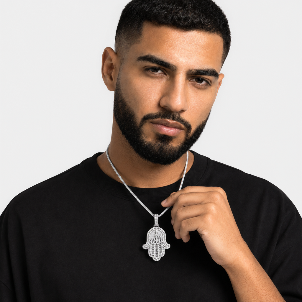 14K Gold Moissanite Allah Hamsa Hand Pendant | 925 Silver VVS Iced Out Jewelry