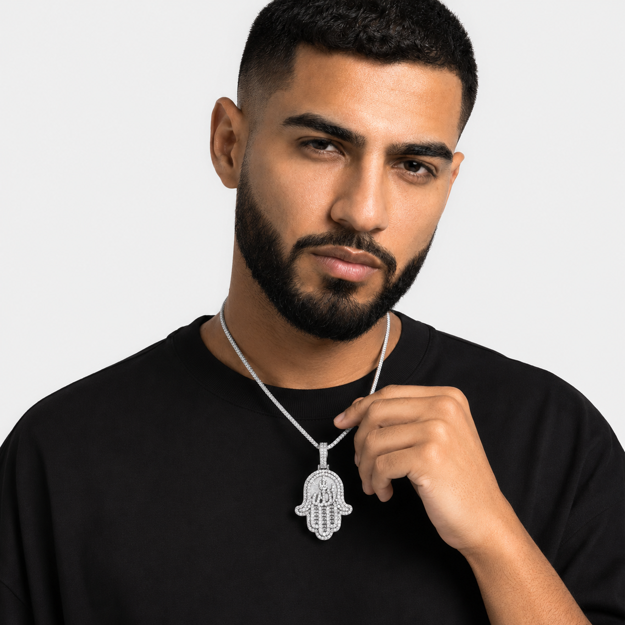 14K Gold Moissanite Allah Hamsa Hand Pendant | 925 Silver VVS Iced Out Jewelry