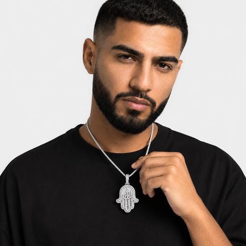 14K Gold Moissanite Allah Hamsa Hand Pendant | 925 Silver VVS Iced Out Jewelry