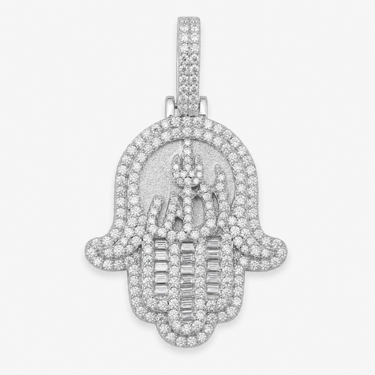 14K Gold Moissanite Allah Hamsa Hand Pendant | 925 Silver VVS Iced Out Jewelry