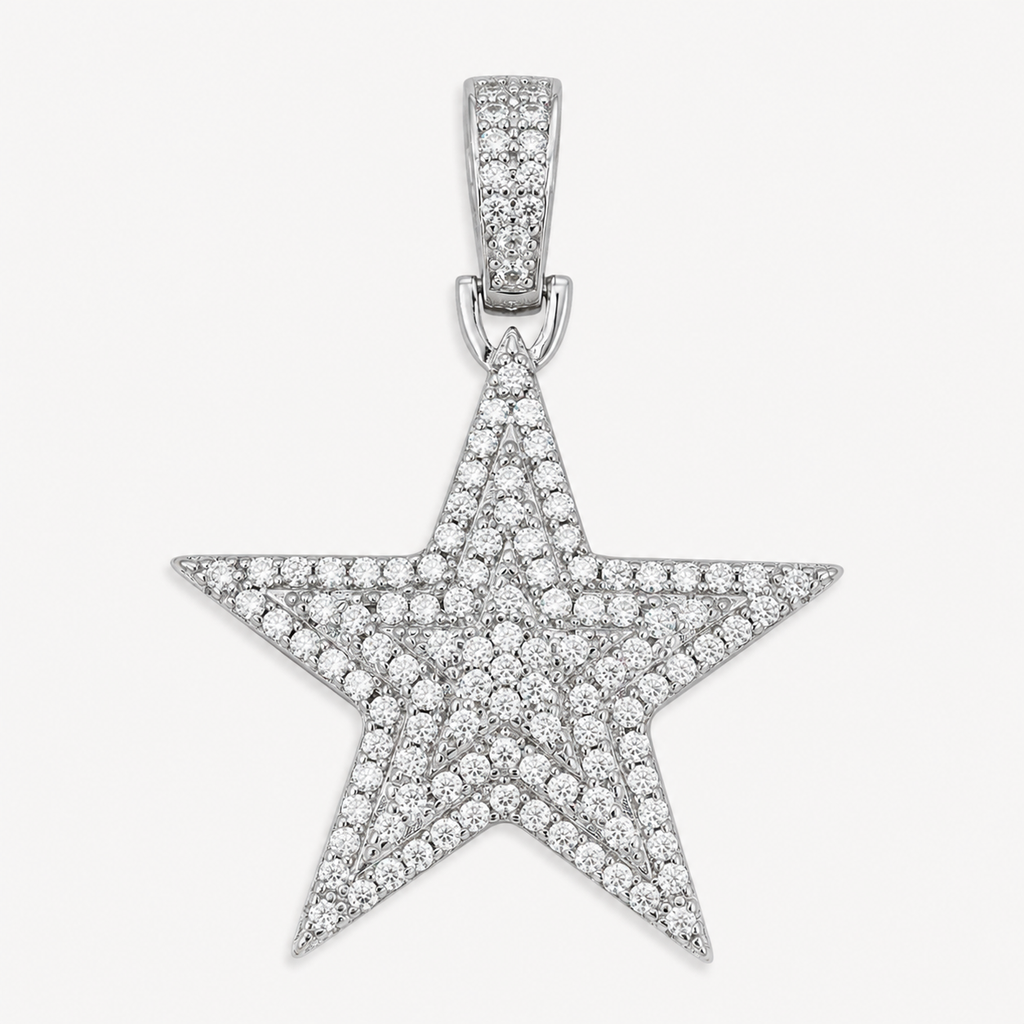 14K Gold Moissanite Star Pendant | 925 Silver VVS Iced Out Hip Hop Jewelry