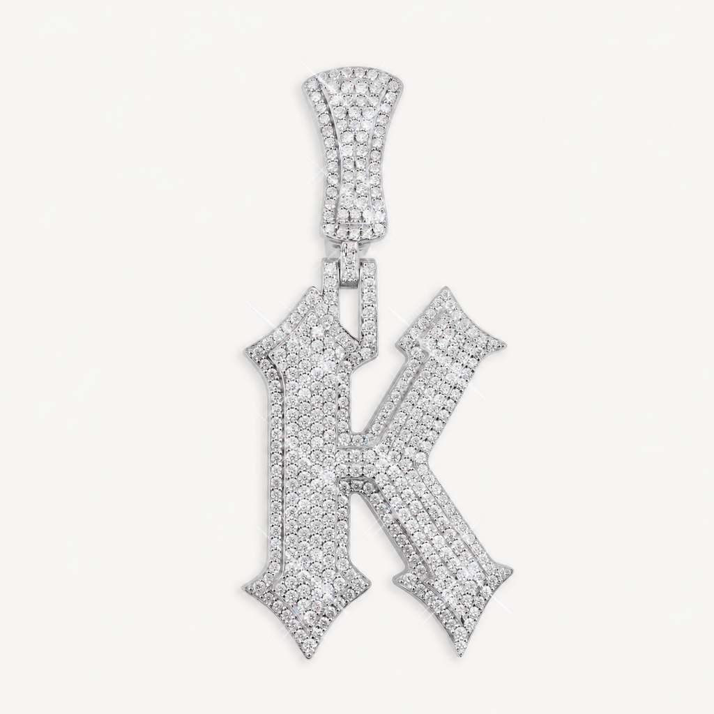 Custom K Letter Moissanite Pendant | 14K Gold Plated 925 Silver