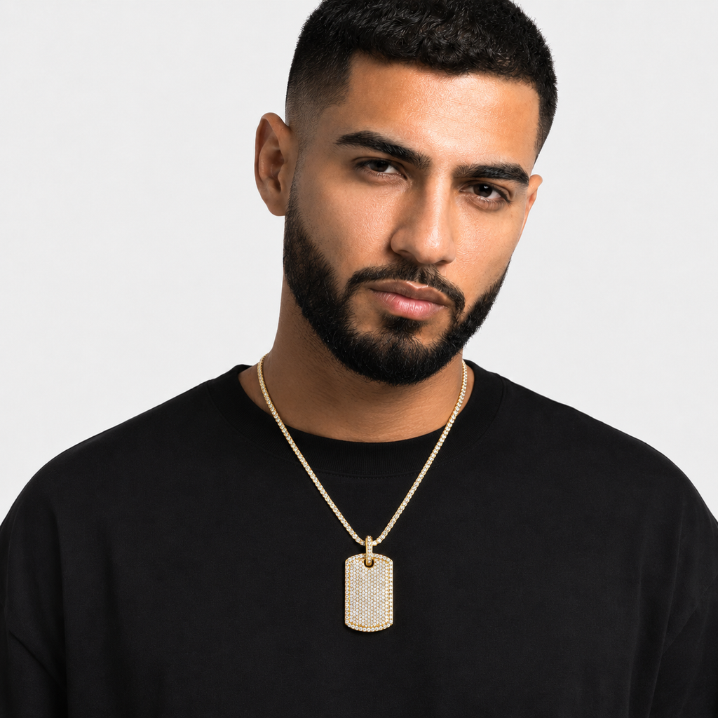 14K Gold Plated Moissanite Dog Tag Pendant