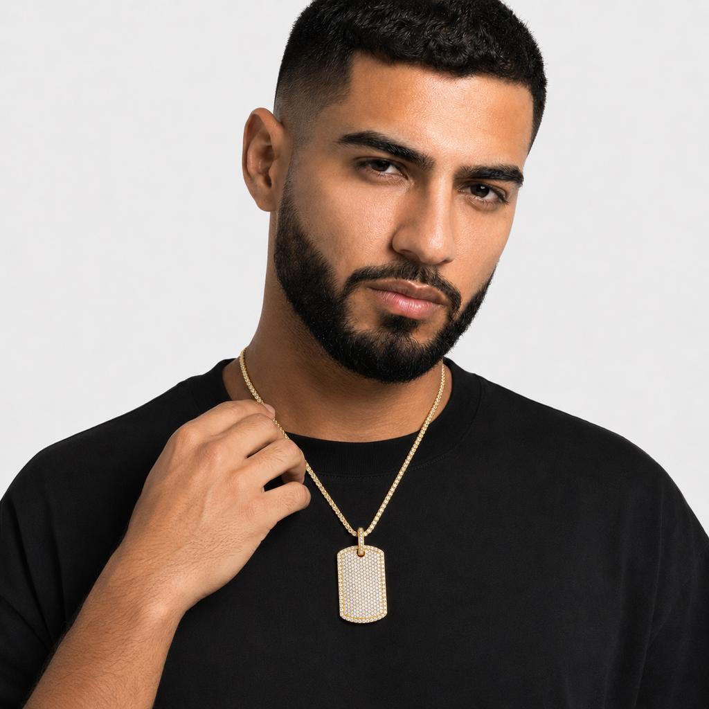 14K Gold Plated Moissanite Dog Tag Pendant