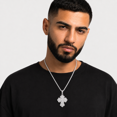 14K Gold Plated Moissanite Baguette Cross Pendant
